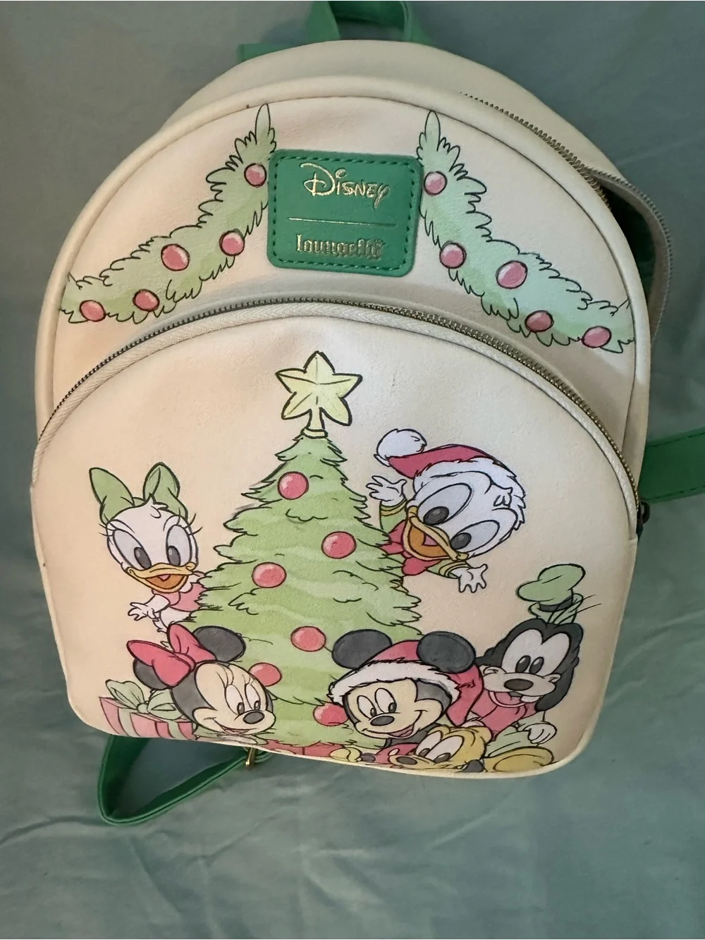 Disney White & Green Holiday Mickey & Friends Mini Backpack